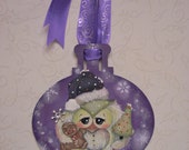 Painted Owl, Wooden Owl Ornament, Owl on Purple, Gingerbread, Painted Wooden Owl, Owl Wall Decor, Owl Holiday Decor, OFG Team
