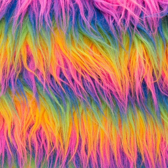 Faux Fake Fur Monkey Rainbow Stripe 60 Inch Fabric by the