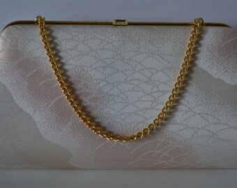 Pale pink and silver brocade handbag or clutch purse, wedding purse, vintage Japanese