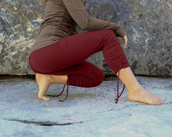 Adjustable leggings-workout clothes-burgundy leggings-pixie leggings-goddess clothing-hippie leggings-athletic leggings-womens tights-aurora