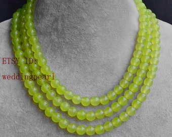 light green jade Necklace,wedding necklace, jade necklace, 3 strands grapey green necklace, stone necklaces, round jade necklace