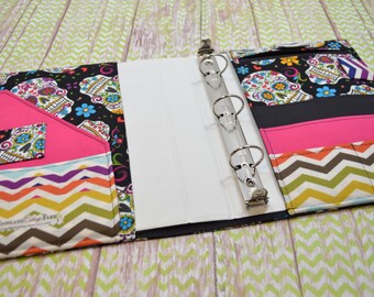 3 Ring Binder Cover - In Sugar Skull Folkloric Fabric