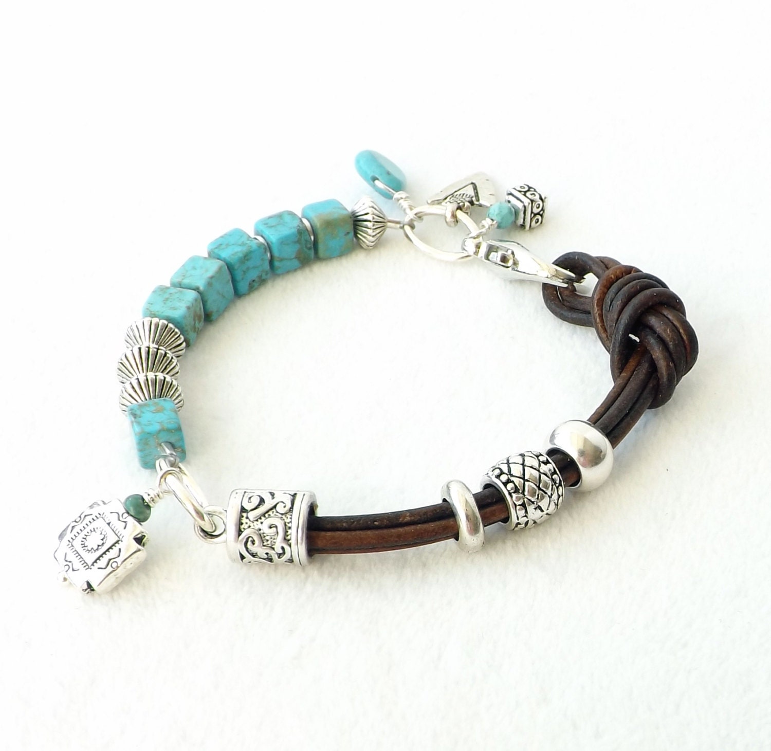 Turquoise Bracelet Brown Leather Bracelet by connectionsbymaya