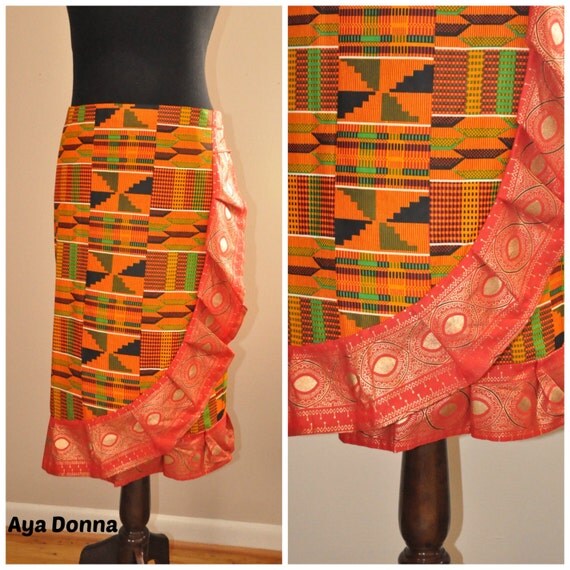 Kente Red & Gold African Wrap Skirt Lapa