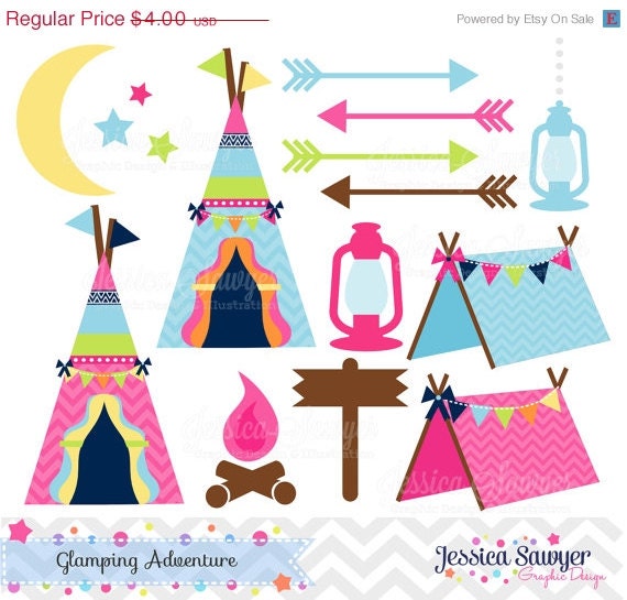 50% OFF- INSTANT DOWNLOAD, glamping clipart, for camping party, commercial use, personal use Il_570xn