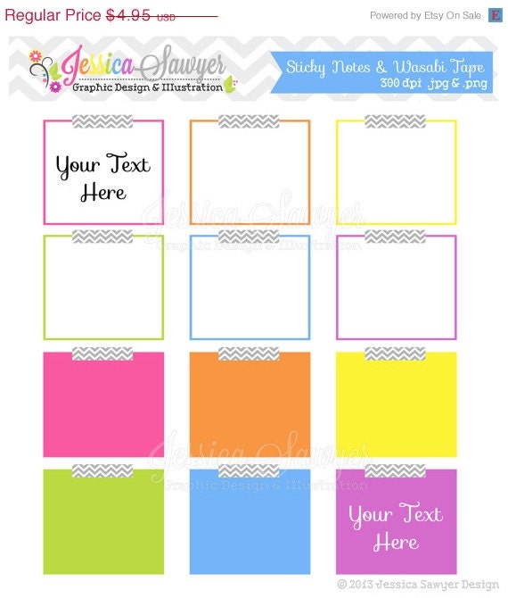 80% OFF - INSTANT DOWNLOAD, sticky note clipart, digital frame, teacher clip art, for commercial use, classroom, scrapbooking Il_570xn