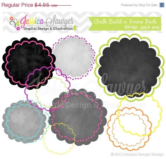 80% OFF - INSTANT DOWNLOAD, build a circle chalk digital frame, round printable tag, scalloped circle, textured frames clipart, for commerc Il_570xn
