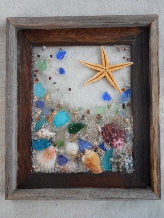 Sea shell beach glass sand mosaic suncatcher wall art 5