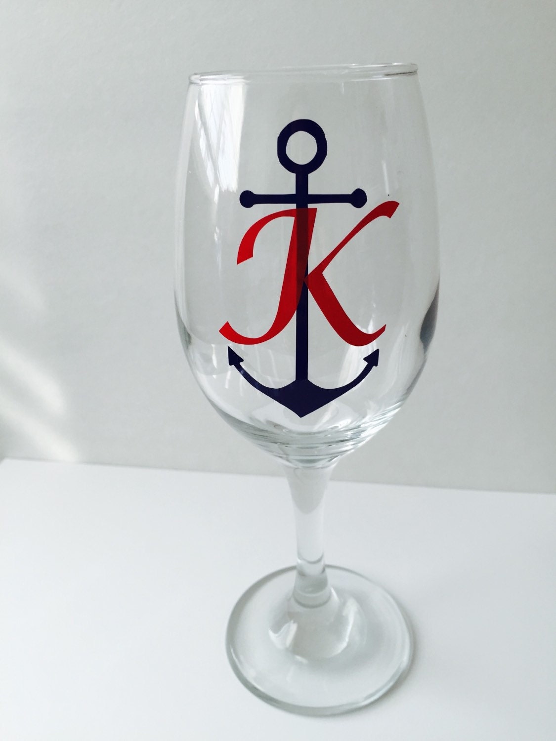 Custom Wine Glass Nautical Anchor design by BumbleBeeMarie on Etsy