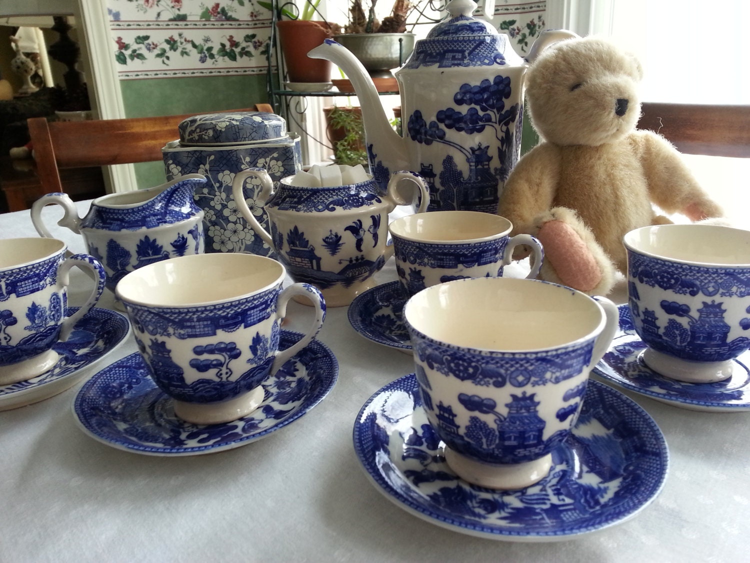 blue willow childs tea set