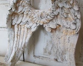 White ornate angel wings wall decor shabby cottage inspired distressed accents of gold decorative home decor anita spero