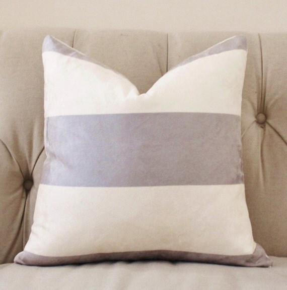 Gray Striped Pillow Grey Ivory Velour Striped by MotifPillows