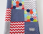 Baby Boy Minky Blanket Patchwork Quilt Riley Blake Boy Hexi Dots Chevrons Gingham--Ready to Ship