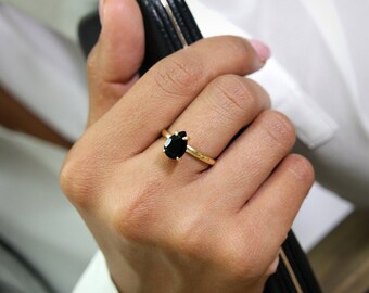 SUMMER SALE - gold ring,black diamond ring,black onyx ring,teardrop ring,pear drop ring,gemstone ring,delicate stack ring,gold stone rings