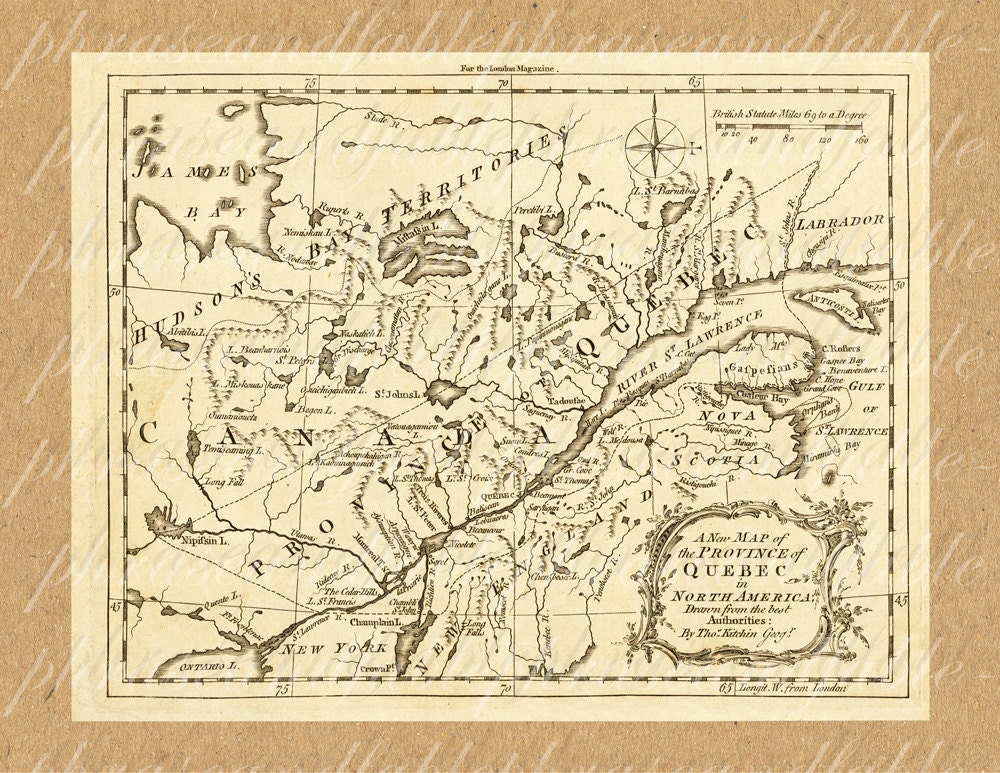 Map Of Quebec From The 1700s 319 Digital Last Minute Gift