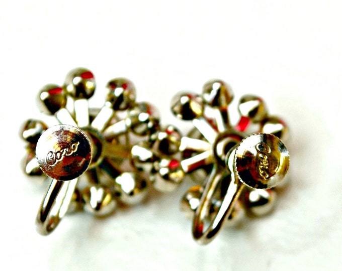 Coro Earrings Clear Rhinestone Flower screw back mid century