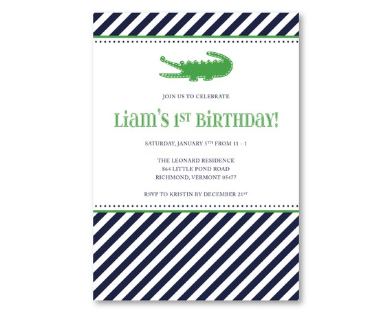 Preppy Alligator Birthday Party or Baby Shower Invitation (Navy Alligator, Alligator Invitation, Alligator Baby Shower, First Birthday) Il_570xn
