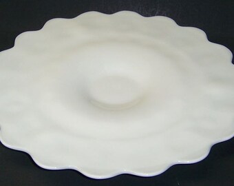 Westmoreland Milk Glass PANELED GRAPE 15 Inch Diameter Party or Sandwich Plate Pattern on Bottom