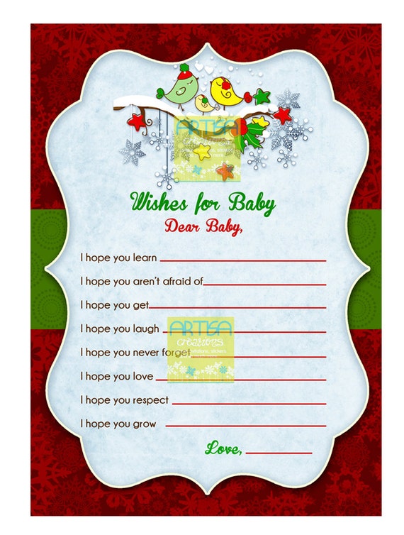 Items similar to Christmas Birds Baby Shower Wishes for 