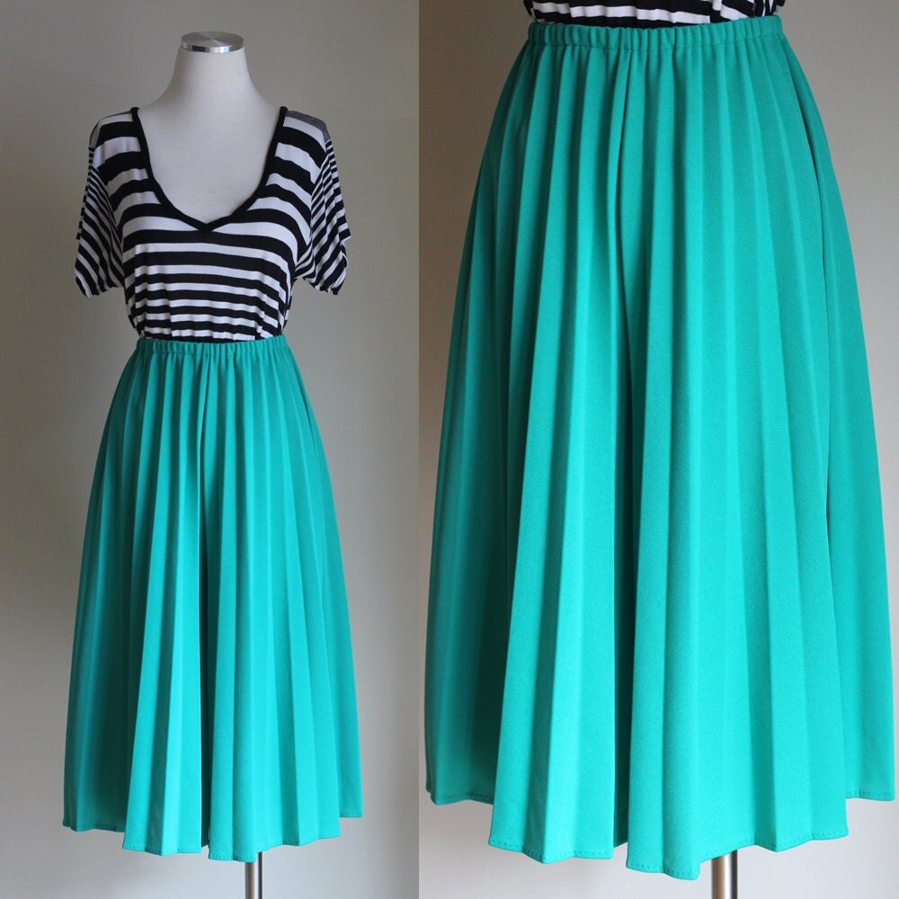 Vintage 70s Teal Pleated Culottes High Waisted Wide Legged