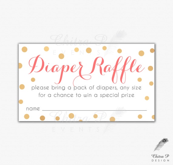 Gold Pink Diaper Raffle Invitation Insert Printed or