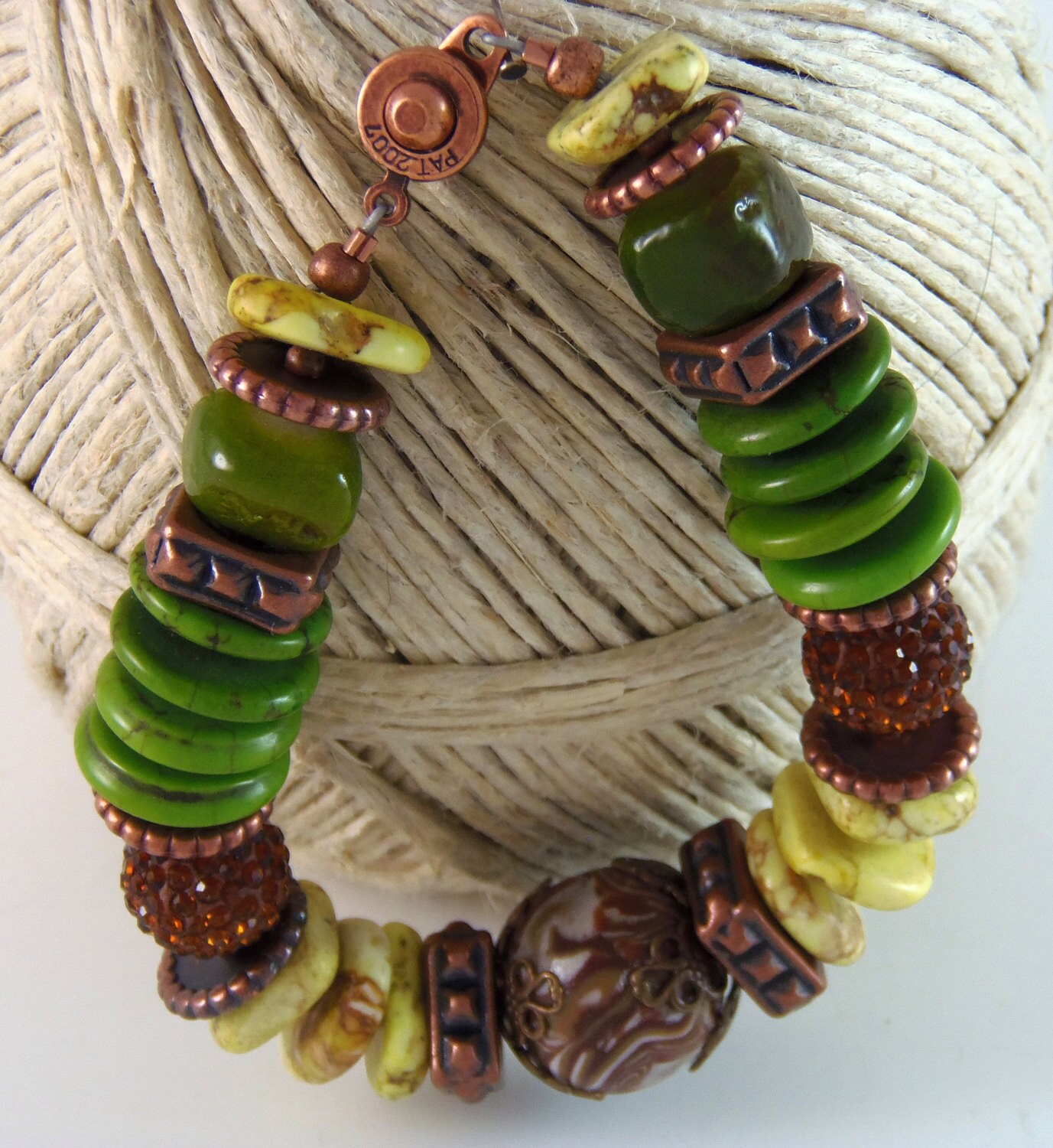 Green Tribal Bracelet Ethnic Bracelet Bohemian by DesignsByJuneBug