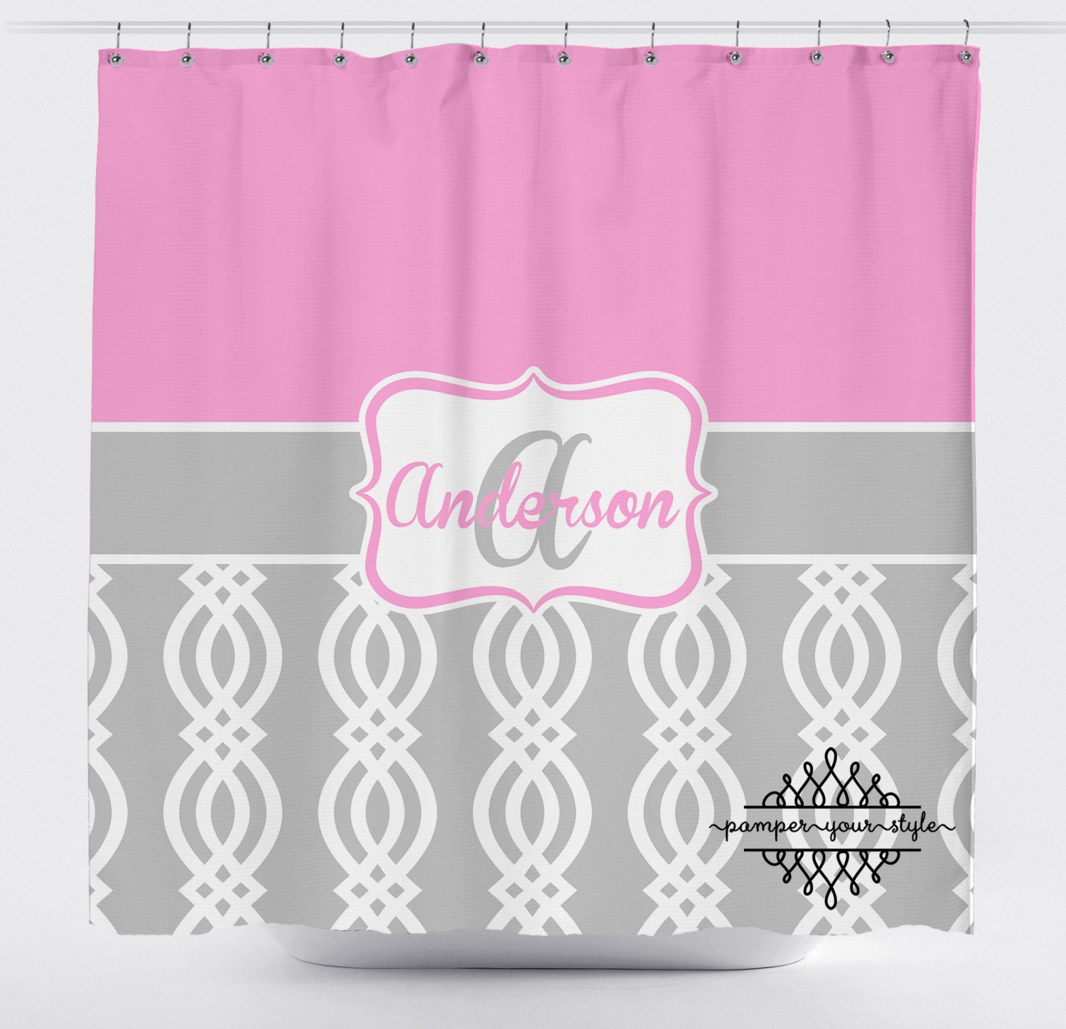 Pink and Gray Shower Curtain Trellis Shower Curtain