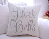 SHIPPING in 1 day / Burlap Pillow / Christmas Pillow / Silver Bells