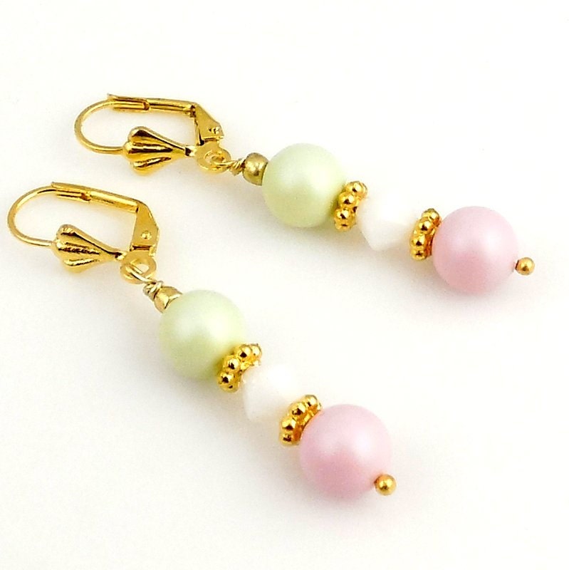 Pink and Green Pastel Dangle Earrings Fashion Jewelry Casual