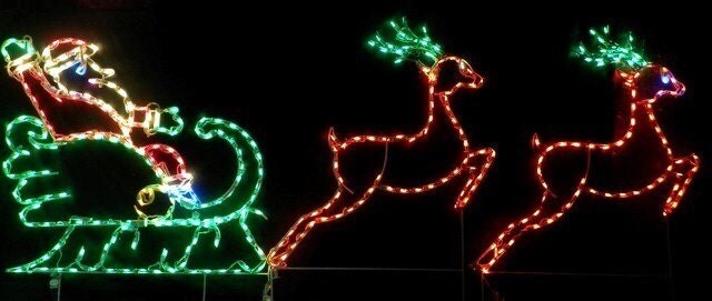 Santa Claus with Two Leaping Reindeer and Sleigh Outdoor Yard Wireframe Handmade Christmas Decoration Holiday Lighting