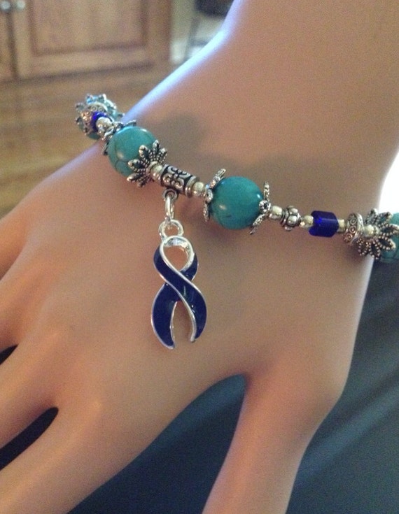 Colon Cancer Awareness / Turquoise Survivor Bracelet Navy