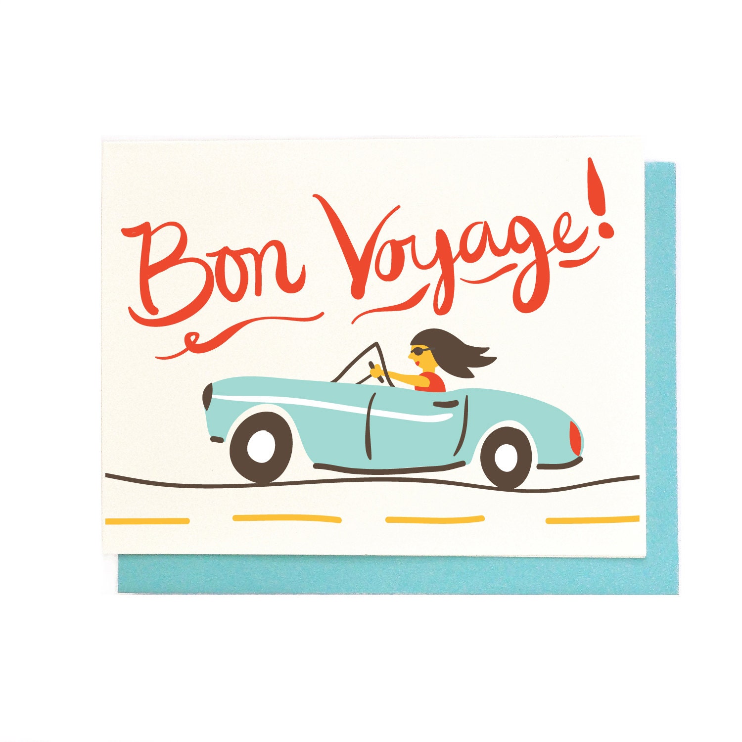 Bon Voyage Card best wishes traveling hand illustrated