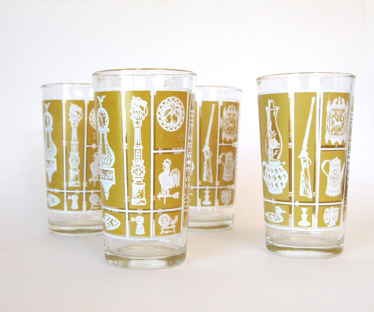 Vintage Drinking Glasses Tumblers Mustard Yellow 12 oz.