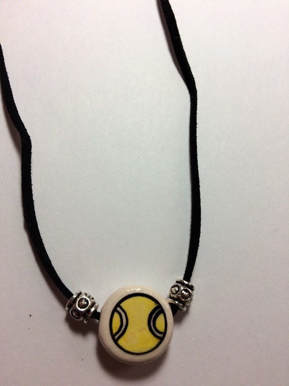 Leather and Glass Tennis Ball Necklace