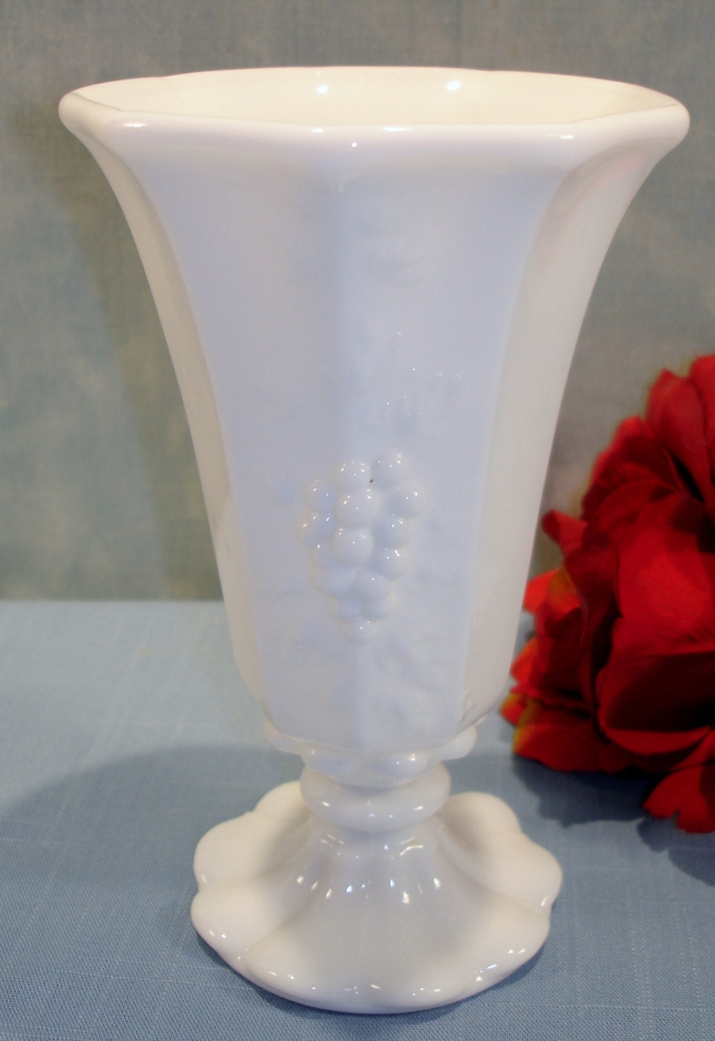 Paneled Grape by Westmoreland Milk Glass Vase 6 inch