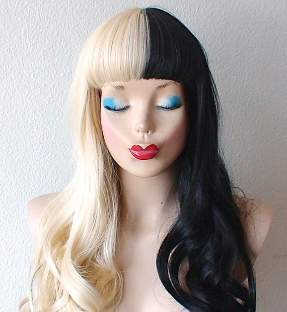 Blonde/Black wig. Half Blonde Half Black wig. Long by kekeshop