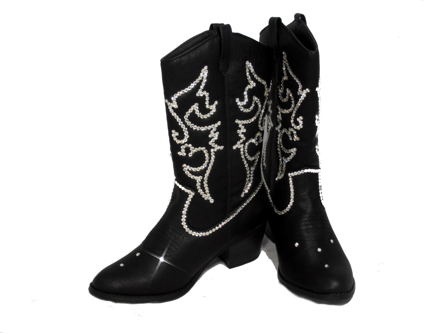 Black bling womens cowboy boots rhinestone boots by Timetwochange