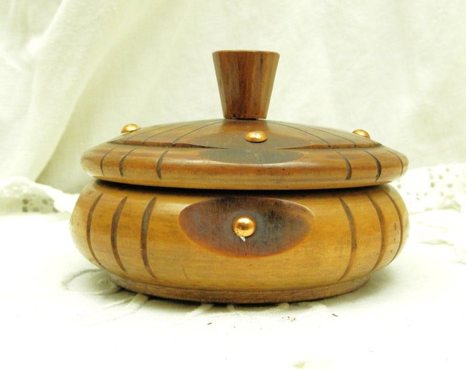 Vintage French Art Deco Round Wooden Box / French Decor / Vintage / Art Deco Decor / Retro Vintage Home Interior / Trinket / Jewellery