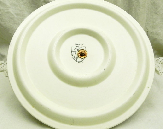 Vintage French Mid Century Ceramic and Metal Cheese Platter / Mid Century Decor / Kitchenalia / Dining / Retro Vintage Home Interior / Meal