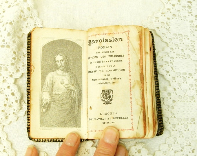 Small Antique French Leather Bound Religious Book, Liturgical Book of the Roman Rite with a Art Nouveau Motif / French Decor / Shabby Chic