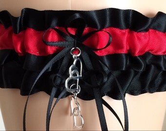 Wedding Garter Set, Bridal Garter Set, Black and Red Garter Set, Keepsake Garter,
