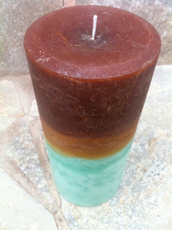 Pillar Candle 4 x 9 Extra Large Vanilla Aqua Brown Turquoise