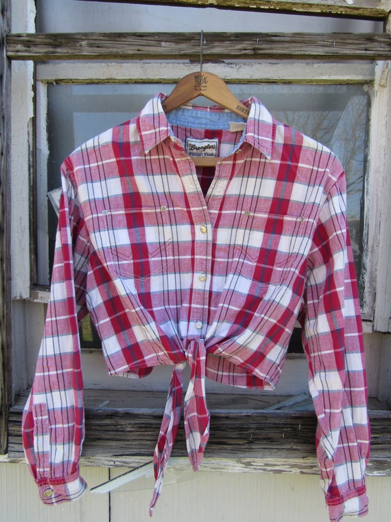 80s Wrangler Plaid Crop Knot Cowgirl Shirt By Yearssinceyesterday 5135