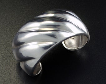 Modernist Sterling Silver Cuff, Vintage Los Ballesteros Taxco Mexico Wide Chunky Sterling Silver Cuff Bracelet