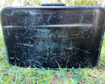 Vintage Black Suitcase, Retro Luggage, Small black worn Suitcase
