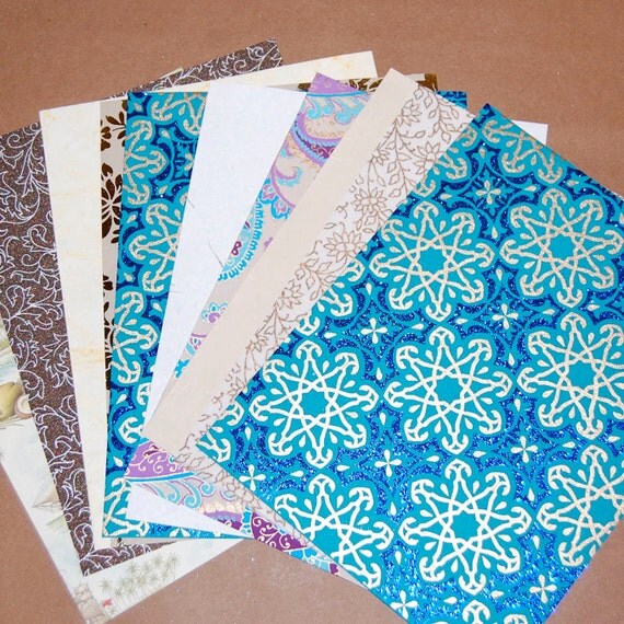 Decorative Paper Pack Blue and Gold Paper Set of 10 Printed