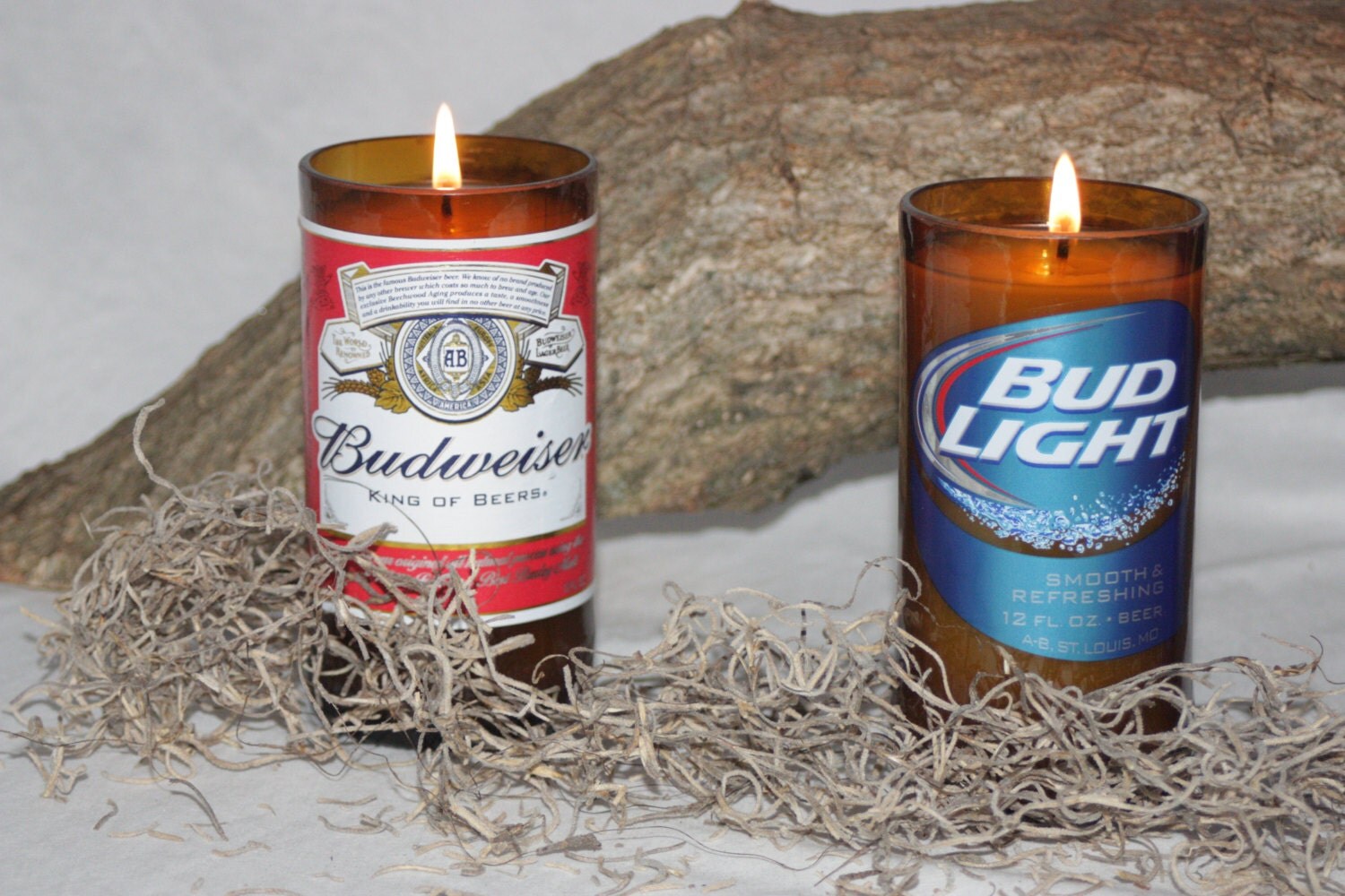 Beer Bottle Candle Upcycled from Budweiser and Bud Light Beer