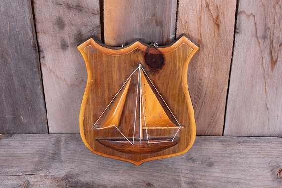 1950s Kit Wooden Sailboat Relief Wall Art