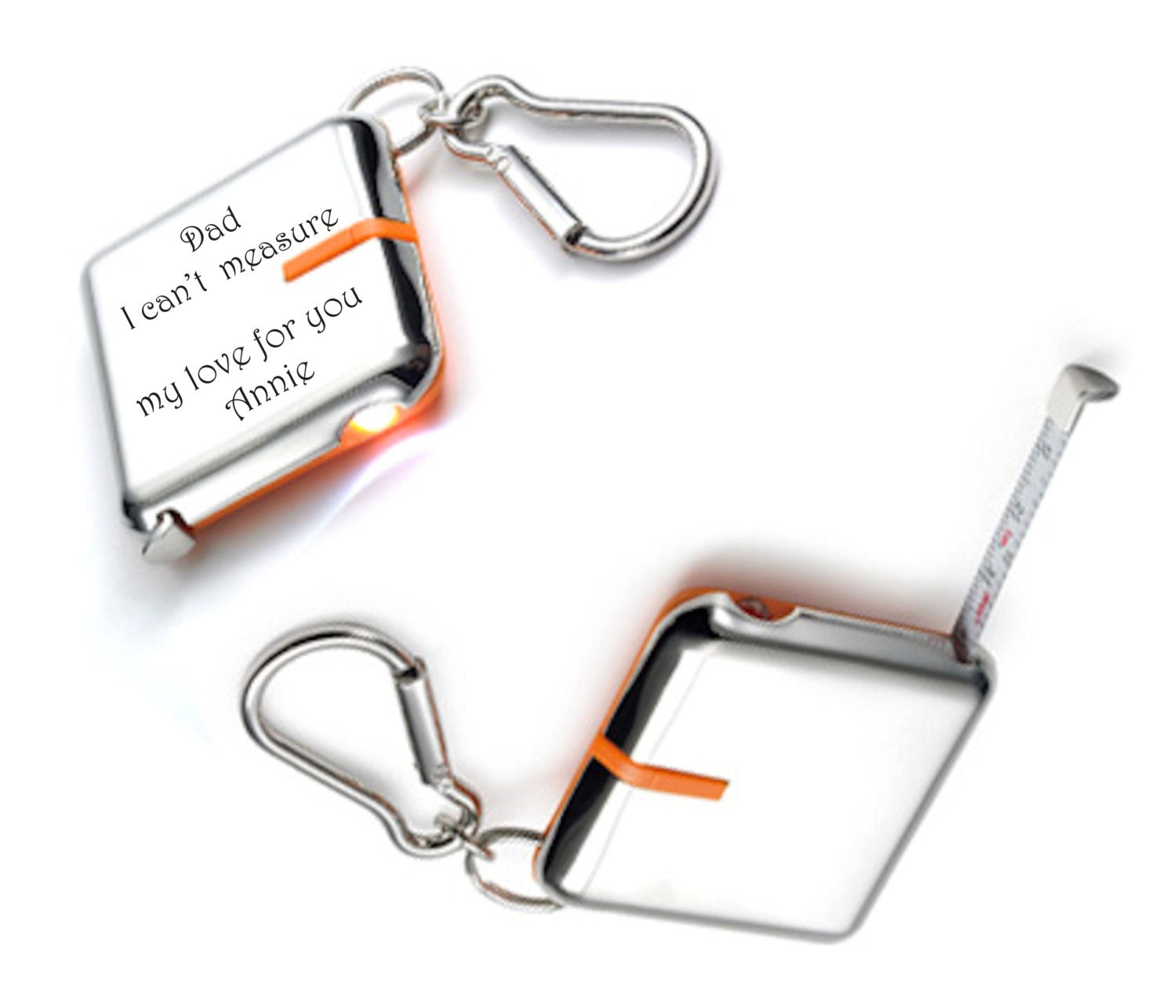 Personalized Tape Measure & Flashlight Keychain by aandlengraving