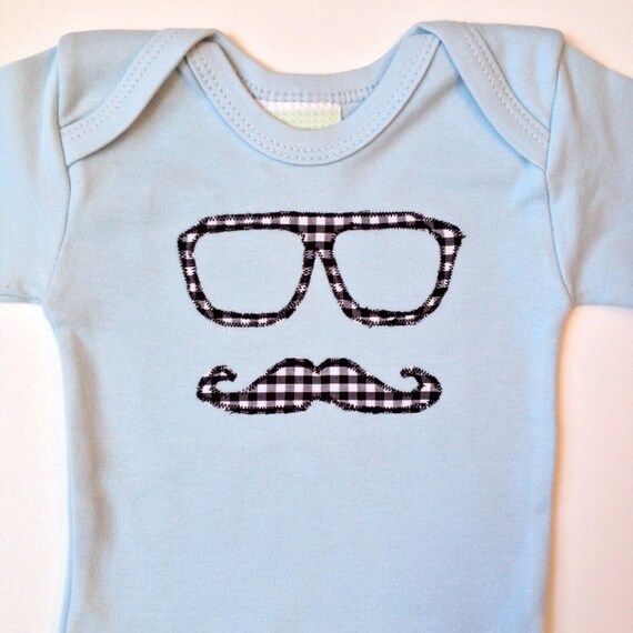 Items similar to Baby Boy Moustache and glasses gingham applique on a